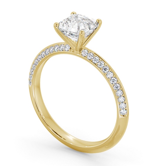 Asscher Diamond Knife Edge Engagement Ring 18K Yellow Gold Solitaire with Channel Set Side Stones ENAS32S_YG_THUMB1