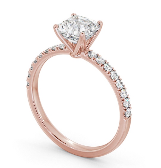 Asscher Diamond 4 Prong Engagement Ring 9K Rose Gold Solitaire with Channel Set Side Stones ENAS33S_RG_THUMB1