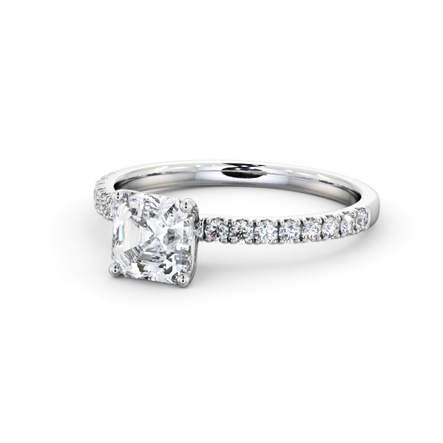 Asscher Diamond Engagement Ring 18K White Gold Solitaire With Side Stones - Dalmuir ENAS33S_WG_FLAT