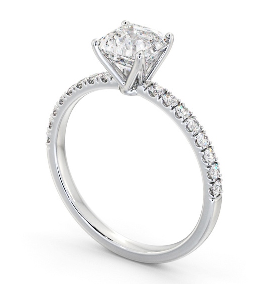 Asscher Diamond 4 Prong Engagement Ring 9K White Gold Solitaire with Channel Set Side Stones ENAS33S_WG_THUMB1