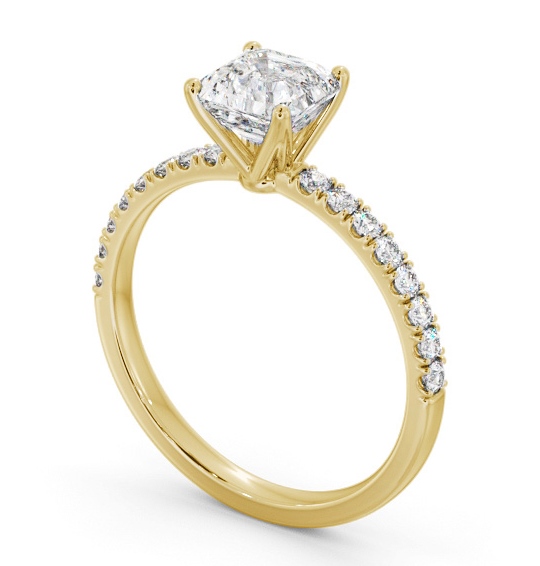 Asscher Diamond 4 Prong Engagement Ring 18K Yellow Gold Solitaire with Channel Set Side Stones ENAS33S_YG_THUMB1