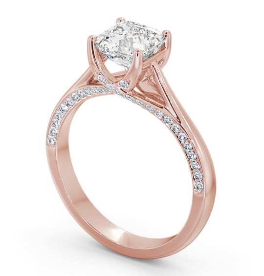 Asscher Diamond Vintage Style Engagement Ring 18K Rose Gold Solitaire with Channel Set Side Stones ENAS34_RG_THUMB1