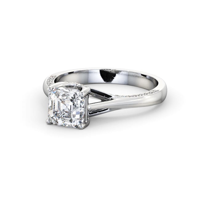 Asscher Diamond Engagement Ring 18K White Gold Solitaire With Side Stones - Fahan ENAS34_WG_FLAT