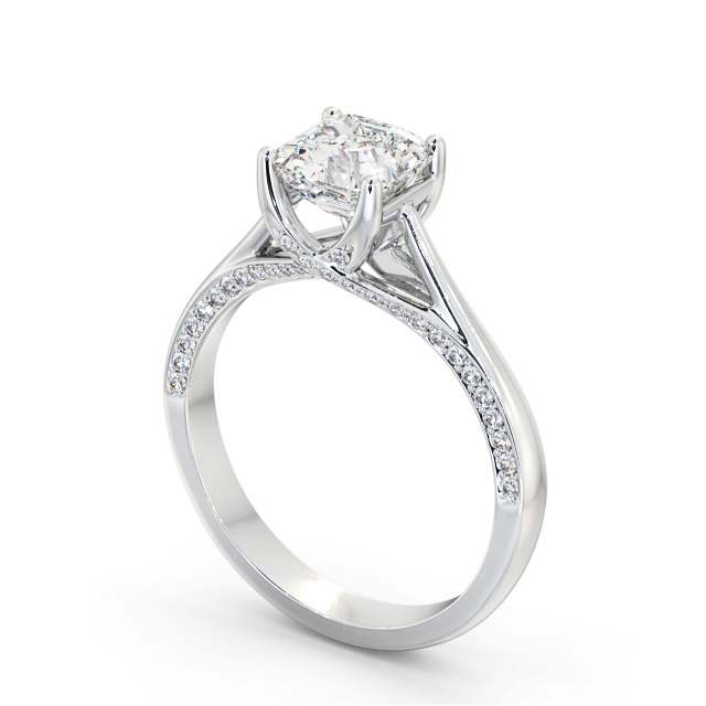 Asscher Diamond Engagement Ring 9K White Gold Solitaire With Side Stones - Fahan ENAS34_WG_SIDE