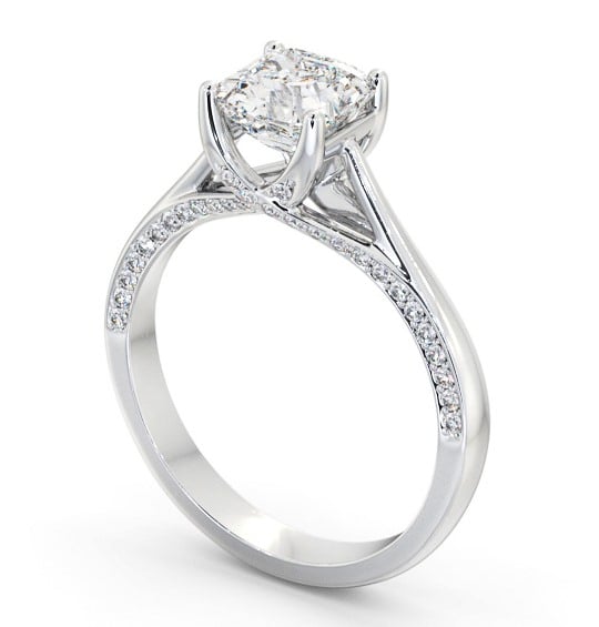 Asscher Diamond Vintage Style Engagement Ring 18K White Gold Solitaire with Channel Set Side Stones ENAS34_WG_THUMB1