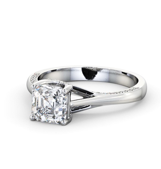 Asscher Diamond Vintage Style Engagement Ring 18K White Gold Solitaire with Channel Set Side Stones ENAS34_WG_THUMB2 