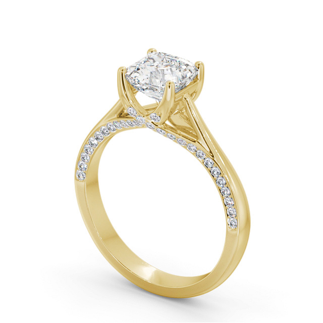Asscher Diamond Engagement Ring 18K Yellow Gold Solitaire With Side Stones - Fahan ENAS34_YG_SIDE