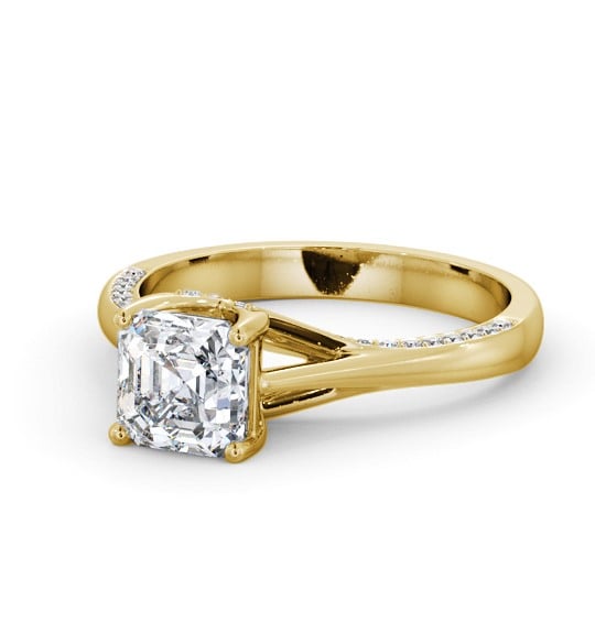 Asscher Diamond Vintage Style Engagement Ring 9K Yellow Gold Solitaire with Channel Set Side Stones ENAS34_YG_THUMB2 