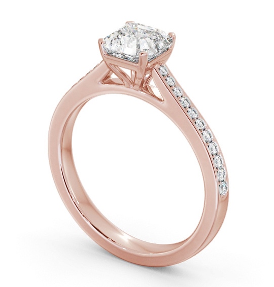 Asscher Diamond 4 Prong Engagement Ring 9K Rose Gold Solitaire with Channel Set Side Stones ENAS34S_RG_THUMB1