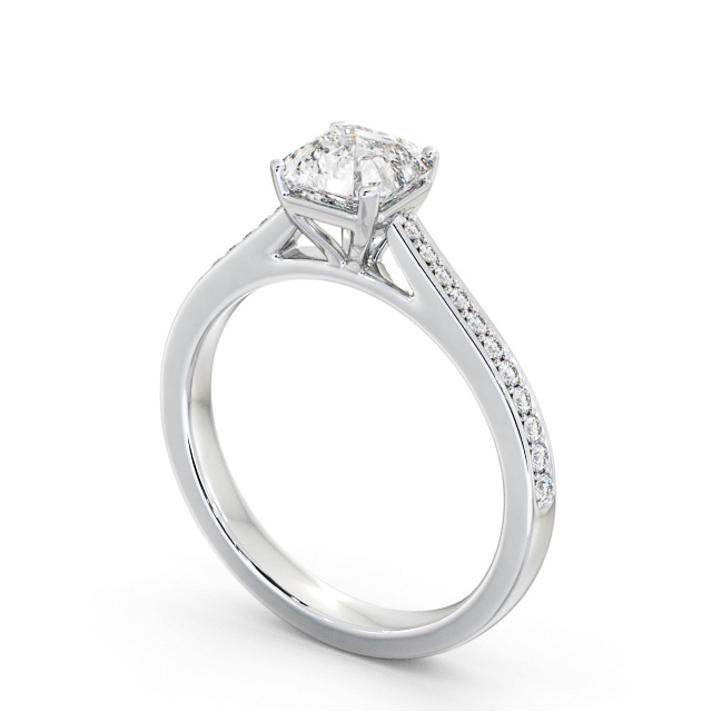 Asscher Diamond Engagement Ring 18K White Gold Solitaire With Side Stones - Tempel ENAS34S_WG_SIDE