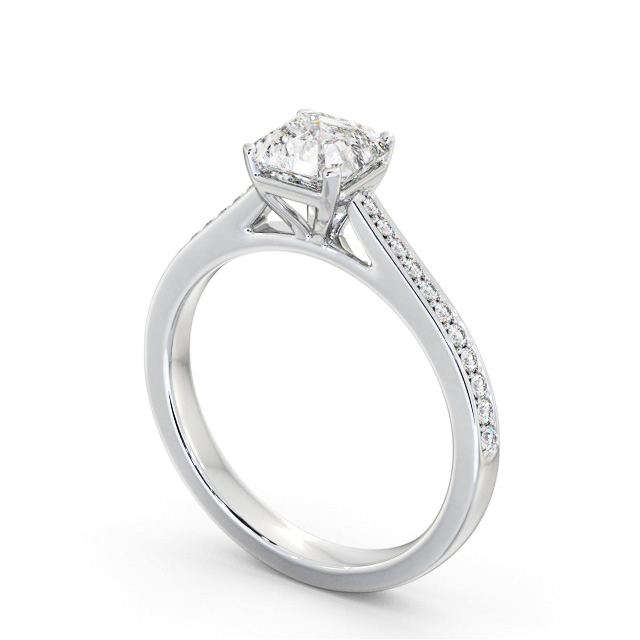 Asscher Diamond Engagement Ring Palladium Solitaire With Side Stones - Tempel ENAS34S_WG_SIDE