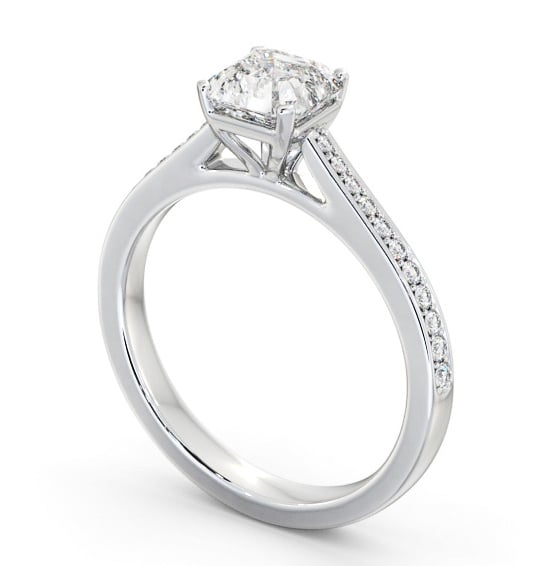 Asscher Diamond 4 Prong Engagement Ring Platinum Solitaire with Channel Set Side Stones ENAS34S_WG_THUMB1 