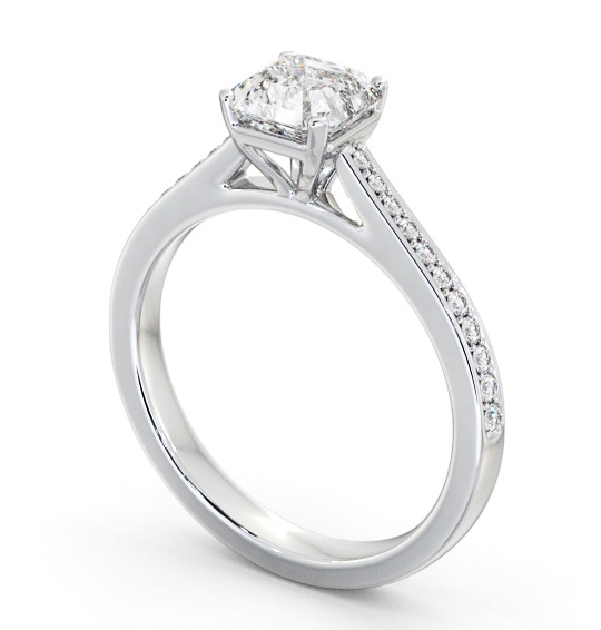 Asscher Diamond 4 Prong Engagement Ring 18K White Gold Solitaire with Channel Set Side Stones ENAS34S_WG_THUMB1 