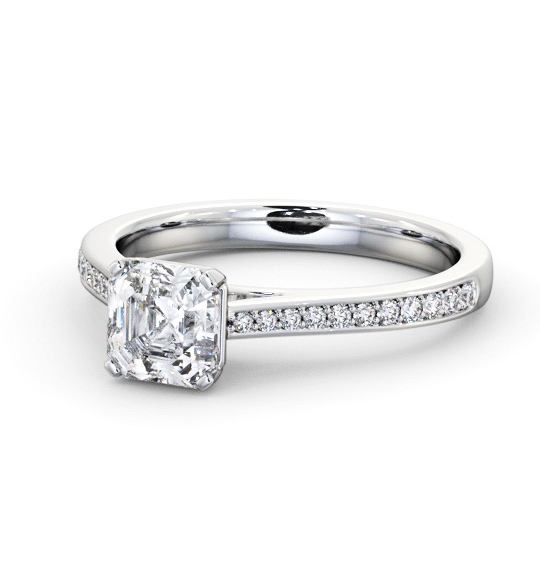 Asscher Diamond 4 Prong Engagement Ring Platinum Solitaire with Channel Set Side Stones ENAS34S_WG_THUMB2 