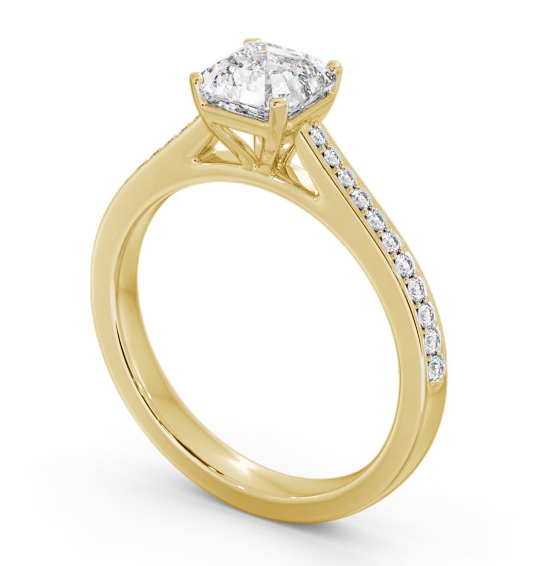 Asscher Diamond 4 Prong Engagement Ring 18K Yellow Gold Solitaire with Channel Set Side Stones ENAS34S_YG_THUMB1