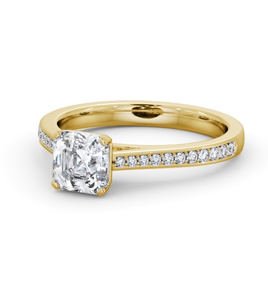  Asscher Diamond Engagement Ring 18K Yellow Gold Solitaire With Side Stones - Tempel ENAS34S_YG_THUMB2 