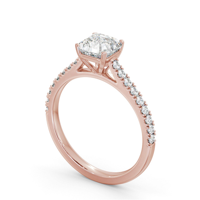 Asscher Diamond Engagement Ring 9K Rose Gold Solitaire With Side Stones - Terring ENAS35S_RG_SIDE