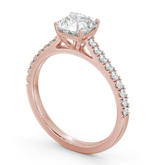 Asscher Diamond 4 Prong Engagement Ring 18K Rose Gold Solitaire with Channel Set Side Stones ENAS35S_RG_THUMB1