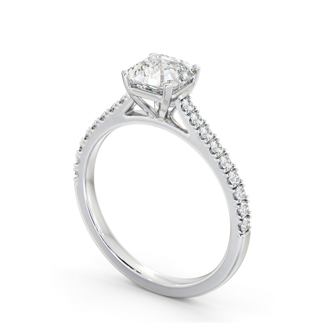 Asscher Diamond Engagement Ring 18K White Gold Solitaire With Side Stones - Terring ENAS35S_WG_SIDE