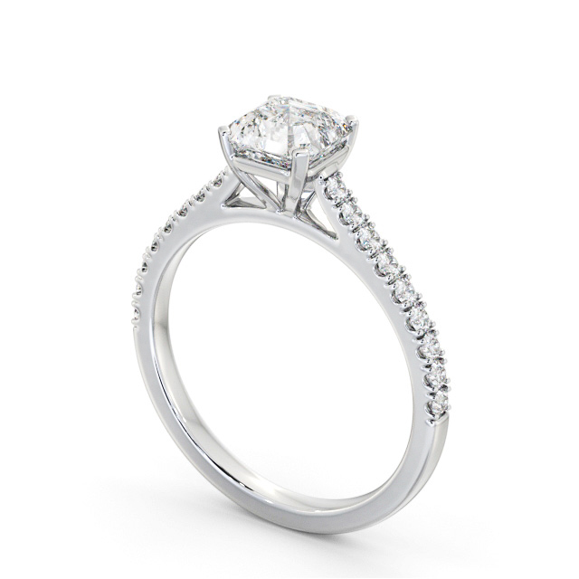 Asscher Diamond Engagement Ring Palladium Solitaire With Side Stones - Terring ENAS35S_WG_SIDE