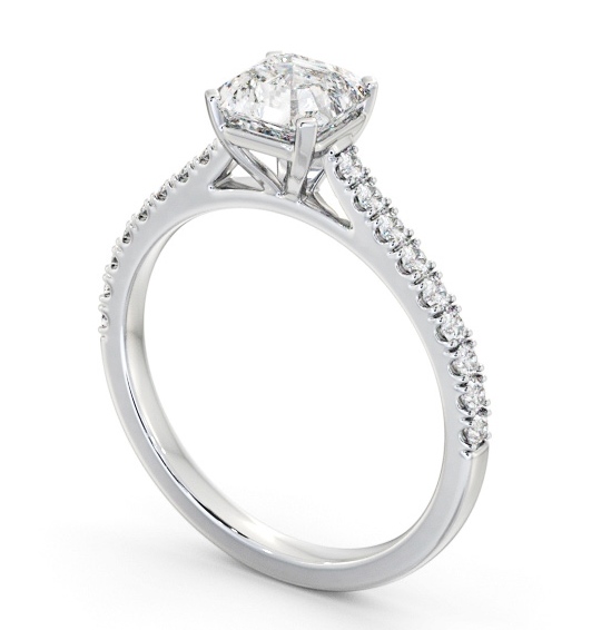 Asscher Diamond 4 Prong Engagement Ring Palladium Solitaire with Channel Set Side Stones ENAS35S_WG_THUMB1