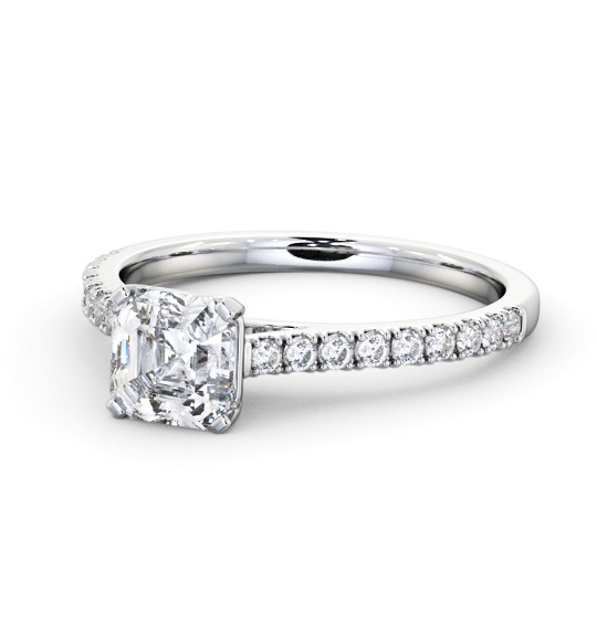  Asscher Diamond Engagement Ring 18K White Gold Solitaire With Side Stones - Terring ENAS35S_WG_THUMB2 