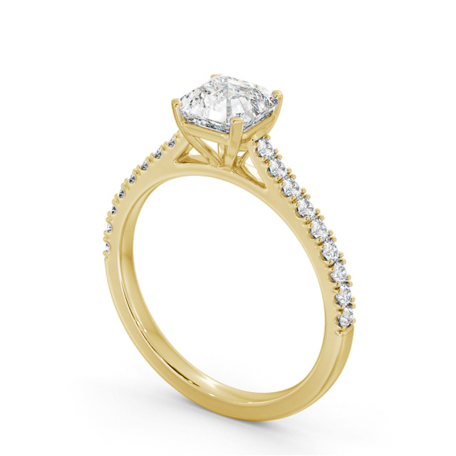 Asscher Diamond Engagement Ring 9K Yellow Gold Solitaire With Side Stones - Terring ENAS35S_YG_SIDE