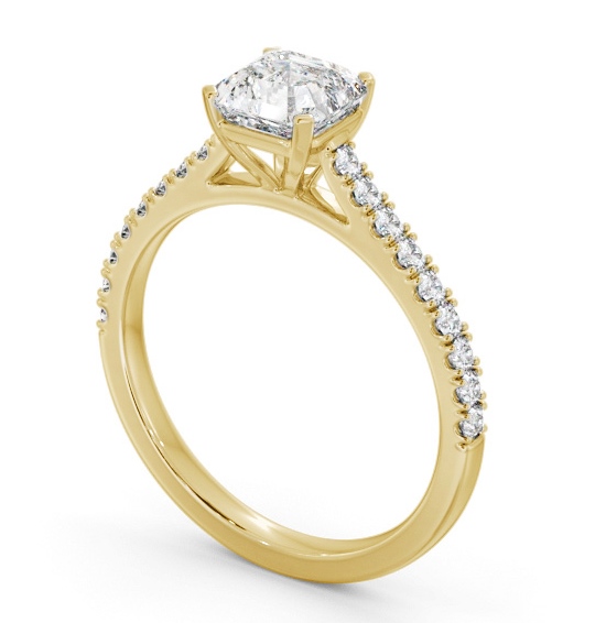 Asscher Diamond 4 Prong Engagement Ring 9K Yellow Gold Solitaire with Channel Set Side Stones ENAS35S_YG_THUMB1