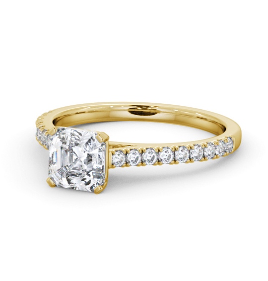  Asscher Diamond Engagement Ring 18K Yellow Gold Solitaire With Side Stones - Terring ENAS35S_YG_THUMB2 