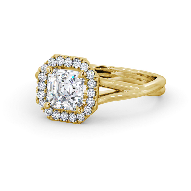 Halo Asscher Diamond Engagement Ring 9K Yellow Gold - Enslow ENAS36_YG_FLAT