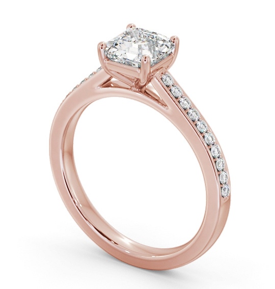 Asscher Diamond 4 Prong Engagement Ring 9K Rose Gold Solitaire with Channel Set Side Stones ENAS36S_RG_THUMB1