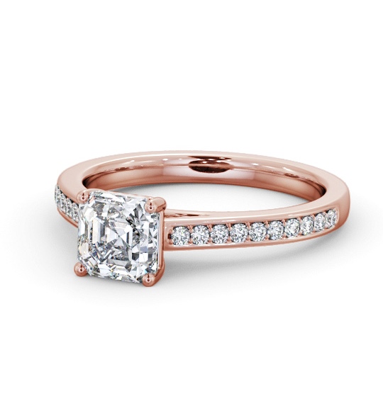  Asscher Diamond Engagement Ring 9K Rose Gold Solitaire With Side Stones - Eppleby ENAS36S_RG_THUMB2 