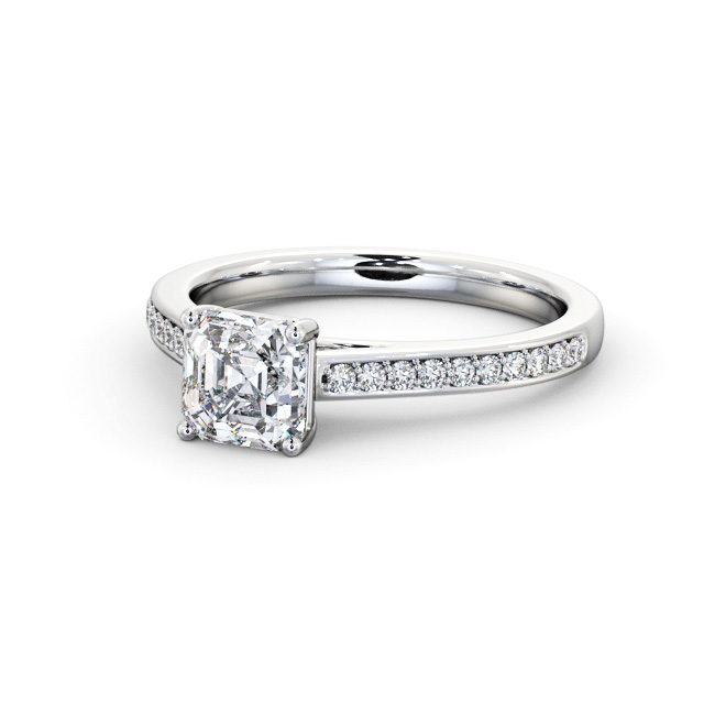 Asscher Diamond Engagement Ring 18K White Gold Solitaire With Side Stones - Eppleby ENAS36S_WG_FLAT