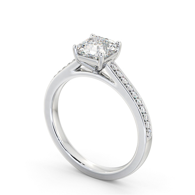Asscher Diamond Engagement Ring 18K White Gold Solitaire With Side Stones - Eppleby ENAS36S_WG_SIDE