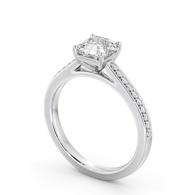 Asscher Diamond Engagement Ring Palladium Solitaire With Side Stones - Eppleby ENAS36S_WG_SIDE