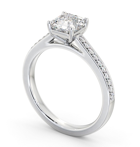 Asscher Diamond 4 Prong Engagement Ring Platinum Solitaire with Channel Set Side Stones ENAS36S_WG_THUMB1 