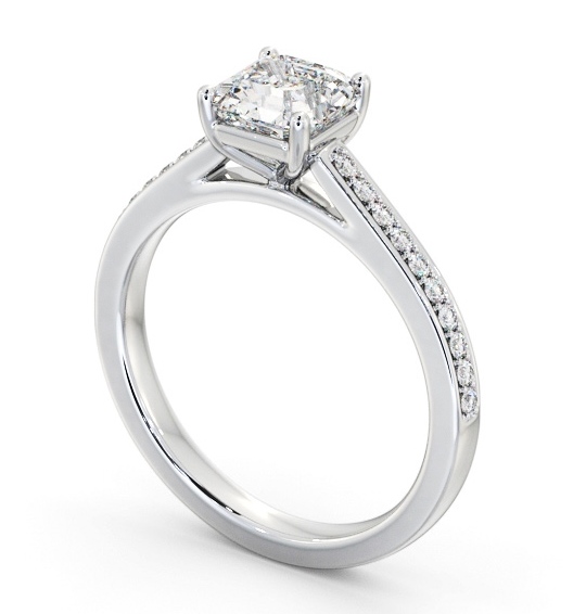 Asscher Diamond 4 Prong Engagement Ring 18K White Gold Solitaire with Channel Set Side Stones ENAS36S_WG_THUMB1 