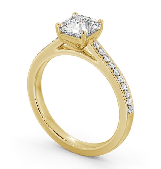 Asscher Diamond 4 Prong Engagement Ring 9K Yellow Gold Solitaire with Channel Set Side Stones ENAS36S_YG_THUMB1