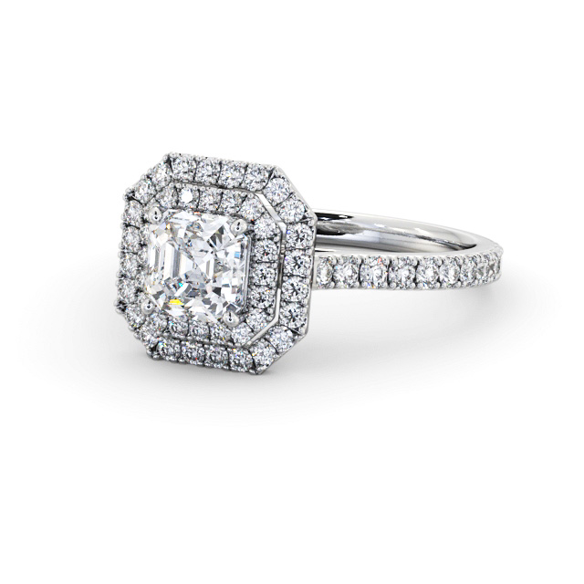 Halo Asscher Diamond Engagement Ring Platinum - Nayeli ENAS37_WG_FLAT