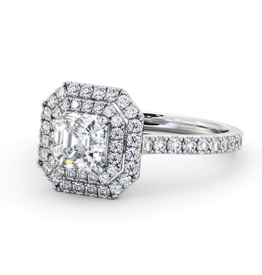 Double Halo Asscher Diamond Engagement Ring 18K White Gold ENAS37_WG_THUMB2 