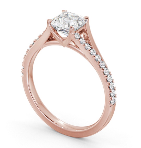 Asscher Diamond Engagement Ring 18K Rose Gold Solitaire with Offset Side Stones ENAS37S_RG_THUMB1