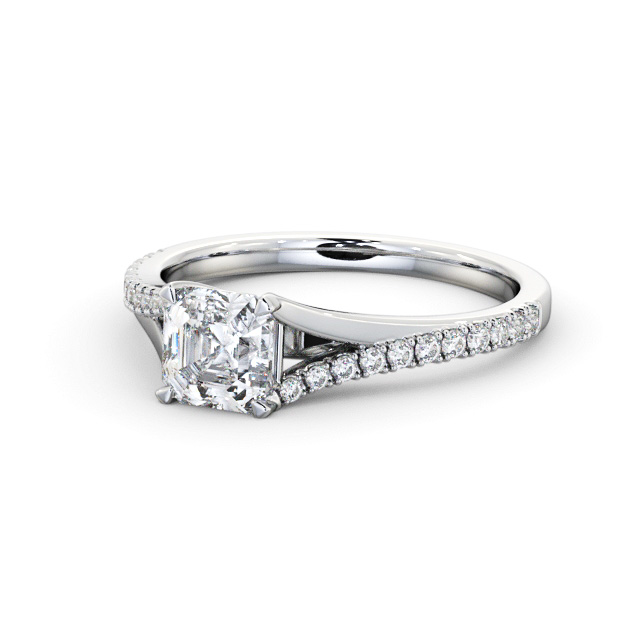 Asscher Diamond Engagement Ring 18K White Gold Solitaire With Side Stones - Mabel ENAS37S_WG_FLAT