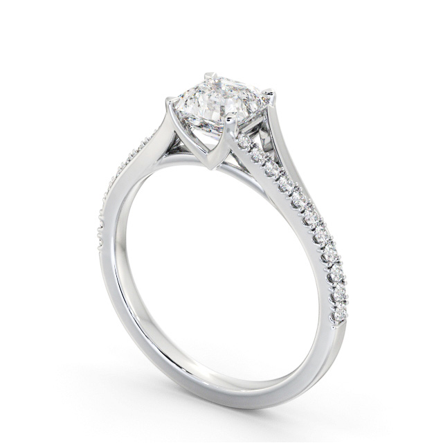 Asscher Diamond Engagement Ring 18K White Gold Solitaire With Side Stones - Mabel ENAS37S_WG_SIDE