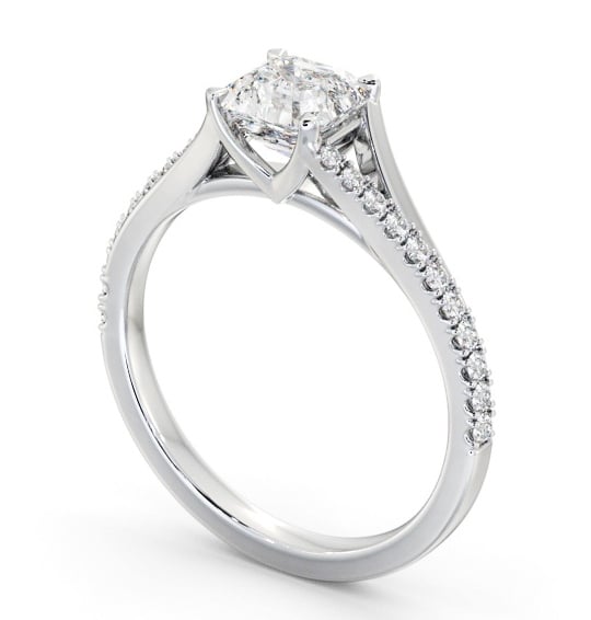 Asscher Diamond Engagement Ring Platinum Solitaire with Offset Side Stones ENAS37S_WG_THUMB1 