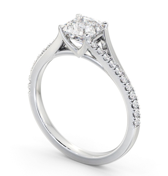 Asscher Diamond Engagement Ring Platinum Solitaire with Offset Side Stones ENAS37S_WG_THUMB1