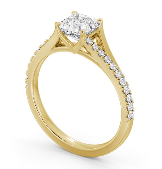 Asscher Diamond Engagement Ring 18K Yellow Gold Solitaire with Offset Side Stones ENAS37S_YG_THUMB1