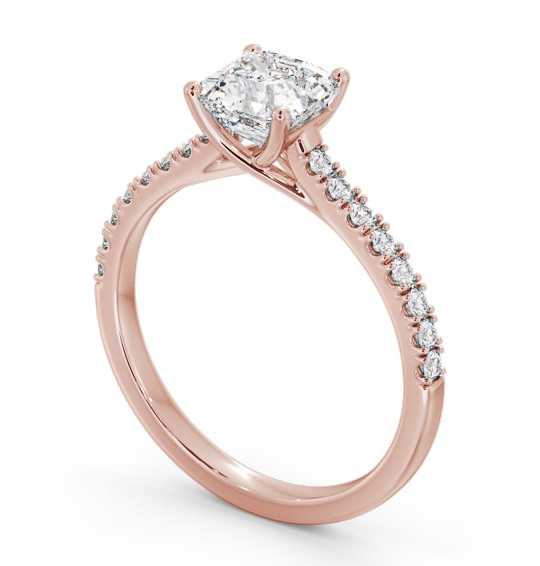 Asscher Diamond Trellis Style Engagement Ring 9K Rose Gold Solitaire with Channel Set Side Stones ENAS38S_RG_THUMB1