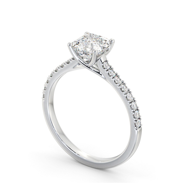 Asscher Diamond Engagement Ring 9K White Gold Solitaire With Side Stones - Ellison ENAS38S_WG_SIDE