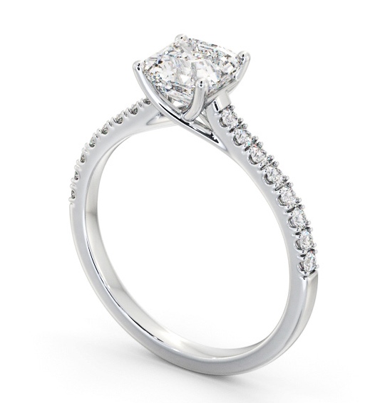 Asscher Diamond Engagement Ring 18K White Gold Solitaire With Side Stones - Ellison ENAS38S_WG_THUMB1