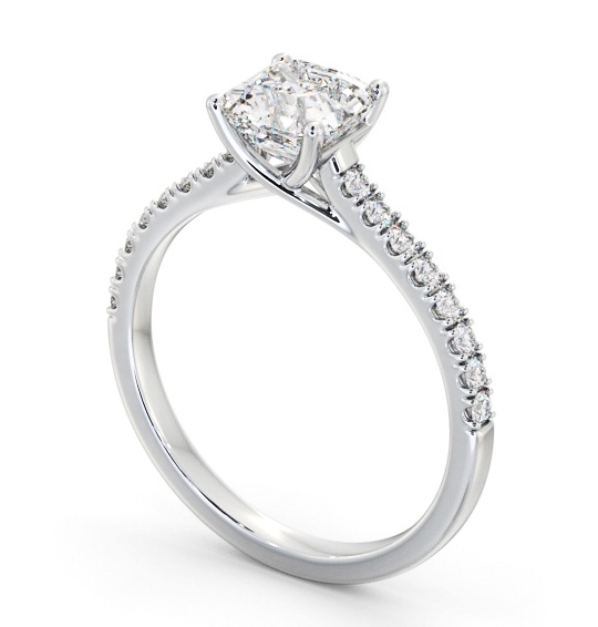 Asscher Diamond Trellis Style Engagement Ring 9K White Gold Solitaire with Channel Set Side Stones ENAS38S_WG_THUMB1